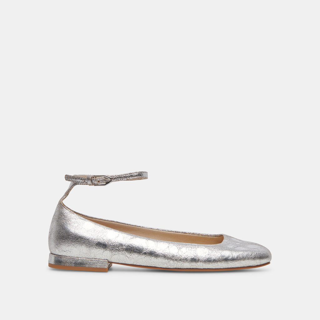 ASHYA Ballet Flats Silver Distressed Leather | Designer Ballet Flats– Dolce Vita 6908072788034